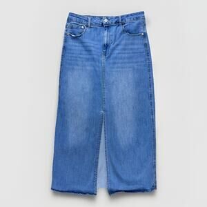 OAT New York Denim Maxi Skirt 10/30 Blue Jean Center Slit Y2K Cowboy Retro Rodeo